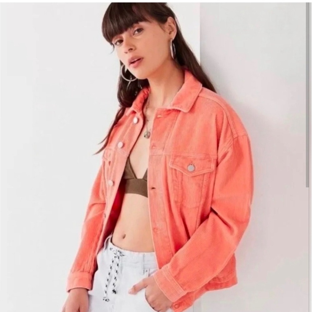 BDG Urban Outfitters Coral Corduroy Trucker Jacket Womens‎ Size Small Oversized